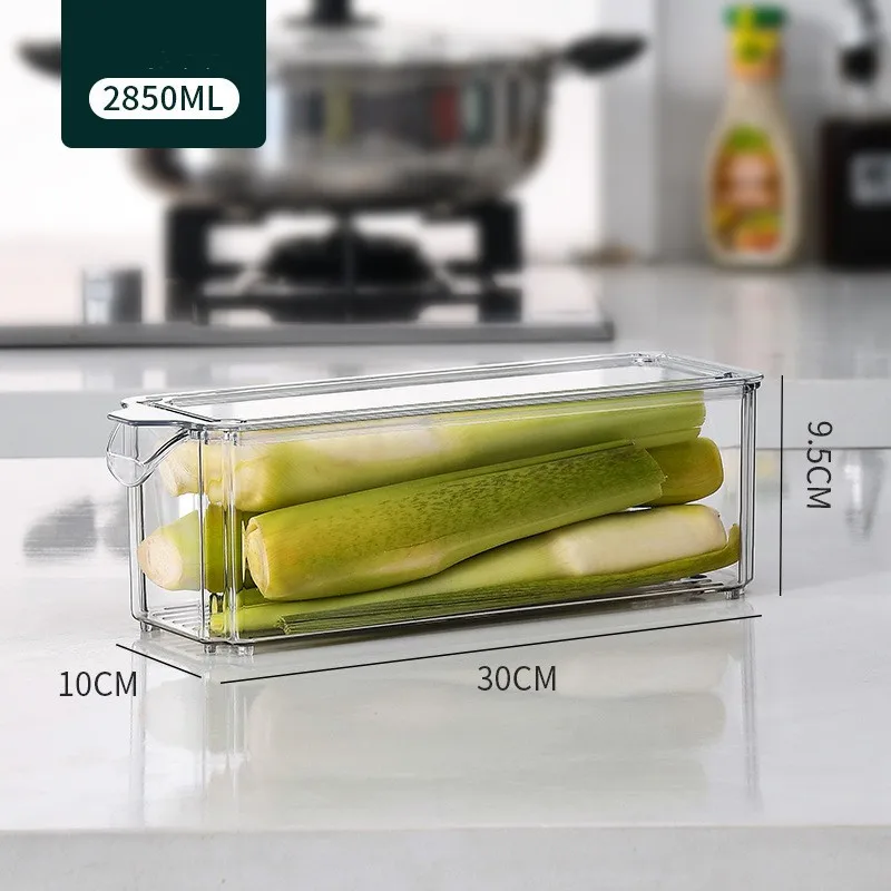 New kitchen transparent refrigerator storage box drawer type crisper rectangular with cover version of the storage basket details