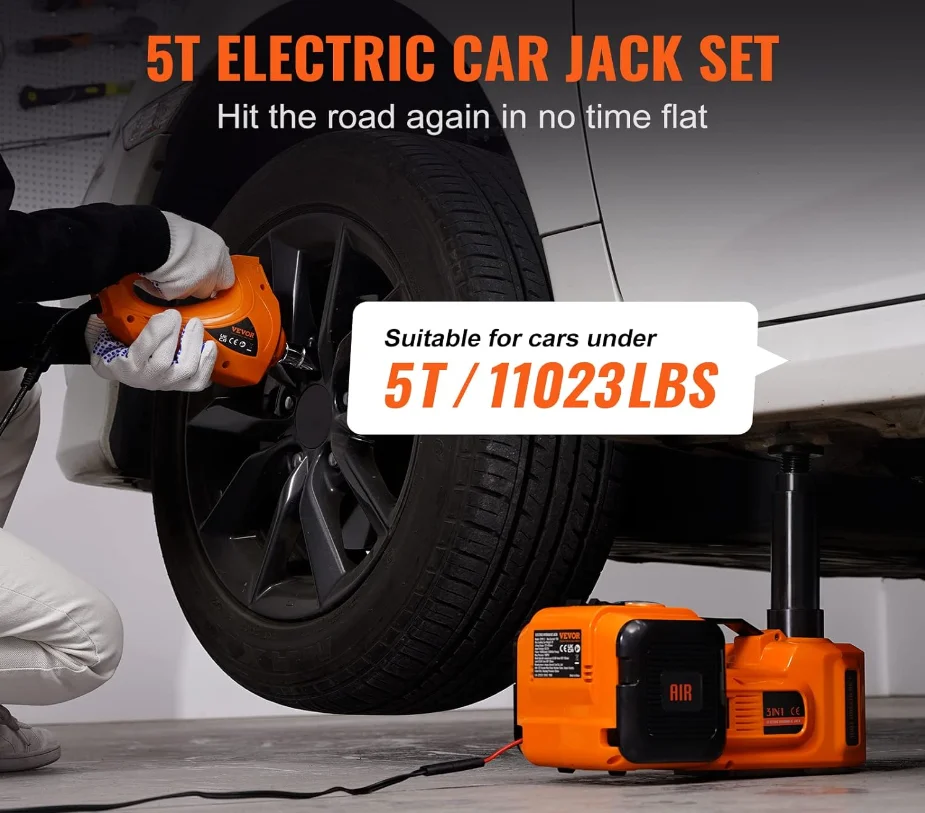 3 in 1 Electric CarJack Set with Compressor Pump and Electric Wrench  LED Light Pointer Display Lifting Machine