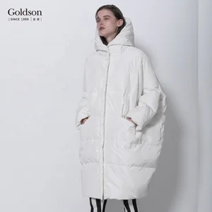 Korean Style Ladies Down Coats Winter Casual Waterproof Fabric Hooded Collar Polyester Lining Manufactured in China