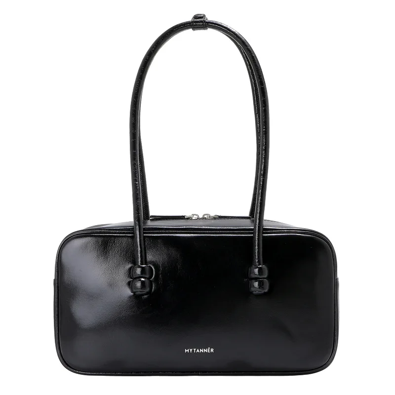 Womens Bowling Bag 2026 New Arrival Genuine Full-Grain Leather Shoulder Underarm Tote Single Zipper Versatile Urban
