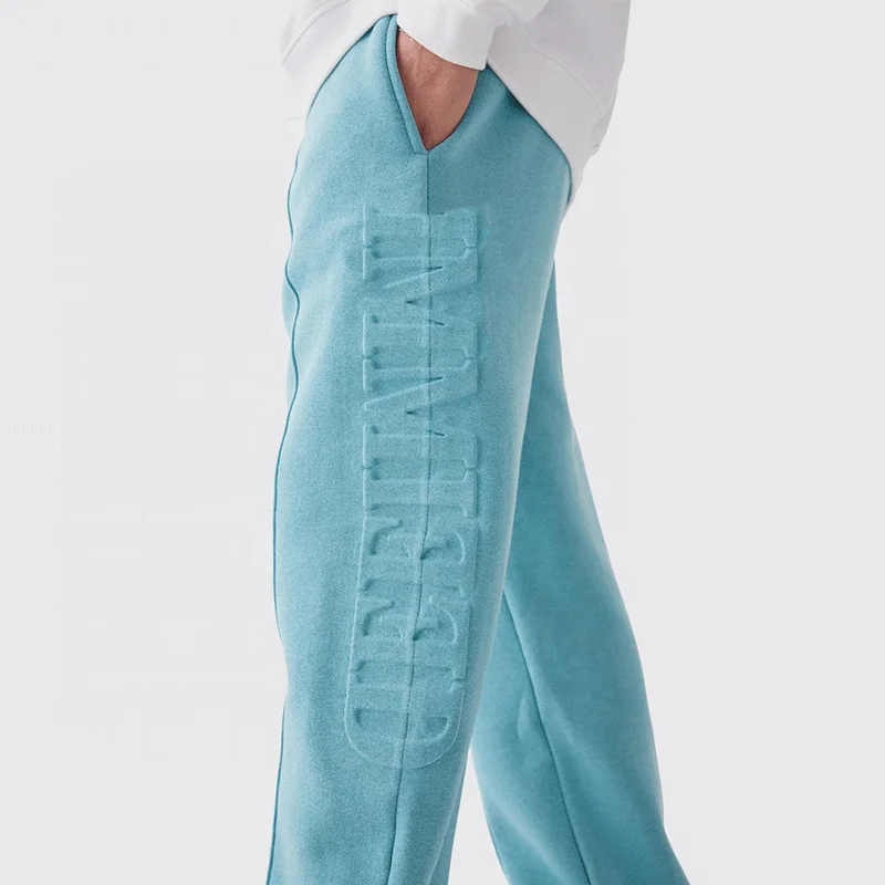 Custom 3D Embossing Logo High Quality Jogger French Terry Elastic Waistband Stacked Flare Sweatpants for Men
