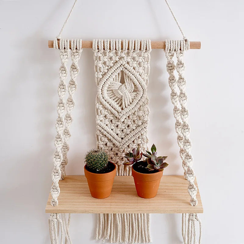 Macetero Colgante De Macramé Hecho A Mano - Cuerda De Algodón, Estilo Boho, Para Plantas De Interior