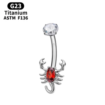 G23 Titanium 14G Belly Button Ring 10mm Long Navel Piercing Big Zircon Inlaid Scorpion Crystal PVD Plated Body Piercing Jewelry