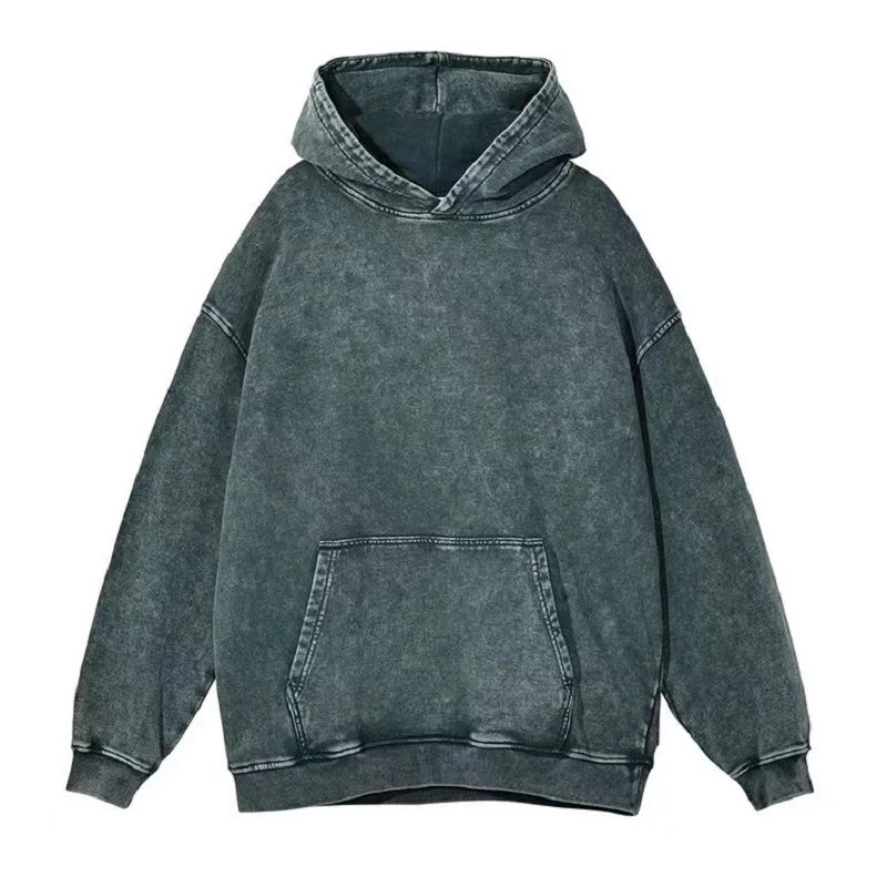 Wholesale Men's Black Vintage Clothing Acid Washed Oversized Heavyweight  Distressed Hoodie Style Stone Acid Wash Sweatshirt
