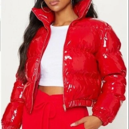 patent puffer jacket