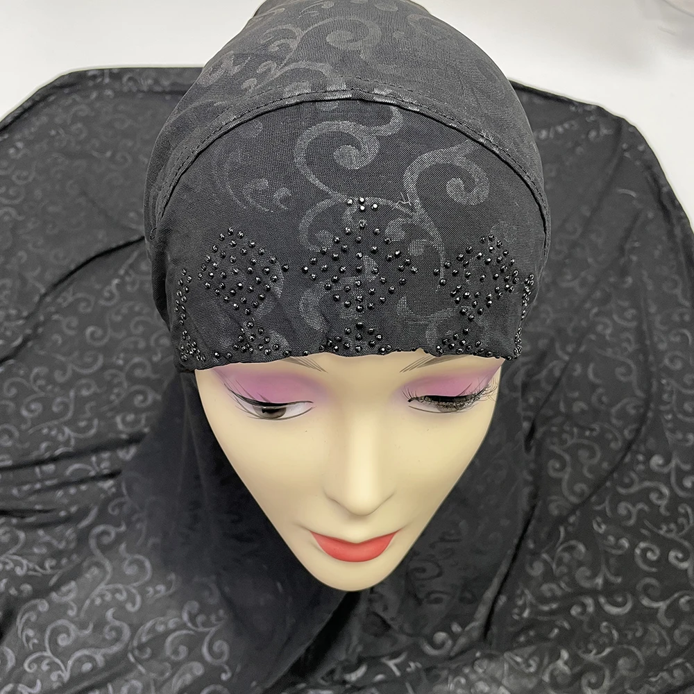 2024 MC-1630 New Designs Trendy Black Hijab With Hot Drill Long Prayer  Scarf for Women for Eid Abaya Dubai ODM Supply - Main Image
