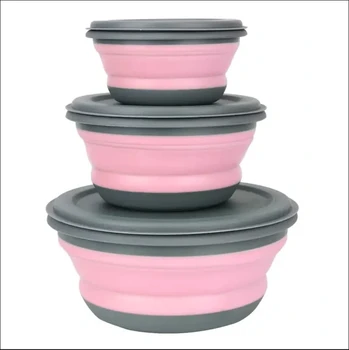 3pcs expandable Lunch Box Silicone Salad Bowl with Lid Large camping bowls for dogs