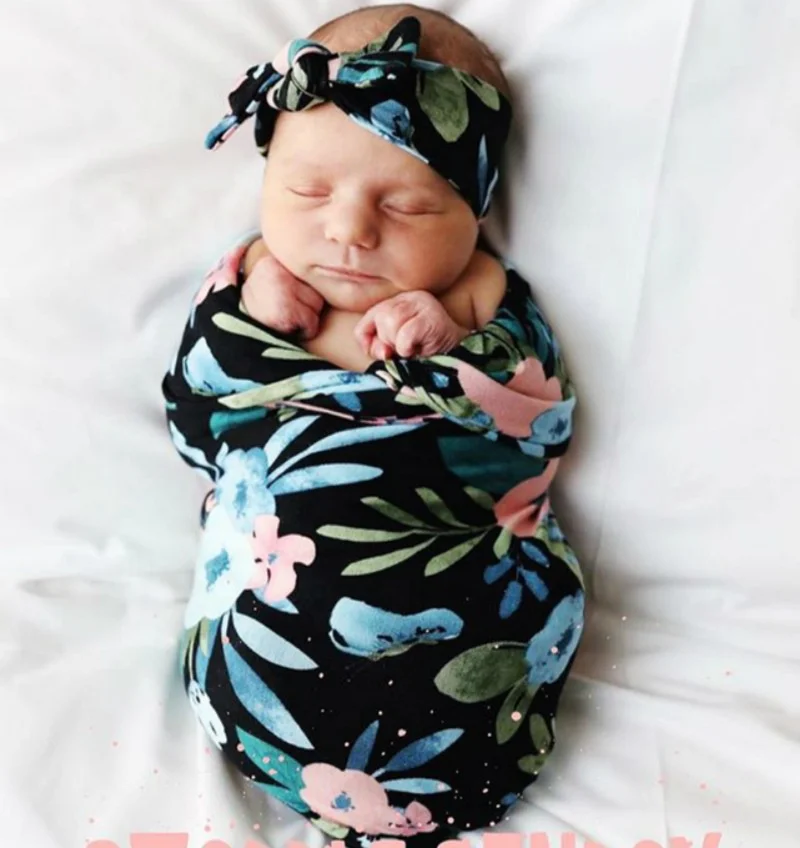 New Newborn Baby Boy Cocoon Swaddle Blanket Sleeping Swaddle Muslin Wrap Hat Set 