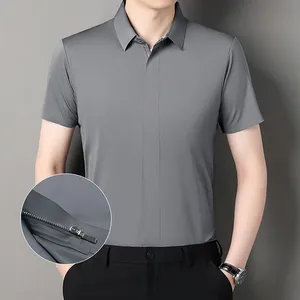 Men's Summer New Zipper Shirt Thin and Slim Fit Casual Short Sleeve T-shirt for Middle-aged Men with Summer Seamless Collar