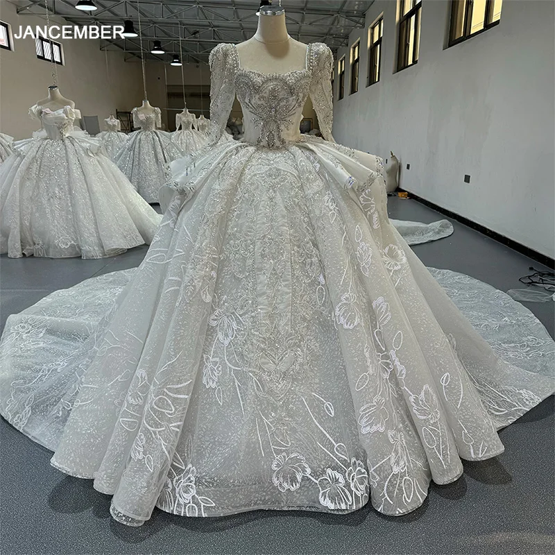Shiny Glitter Bridal Gown - Elegant Green & White Wedding Dress