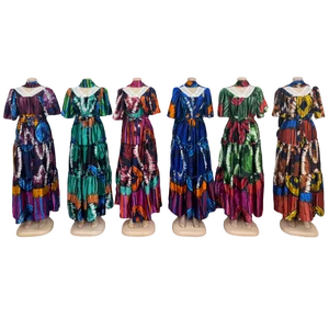 Wholesale Spring Lace V-neck Casual Women Muslim Print Short Sleeve Dress