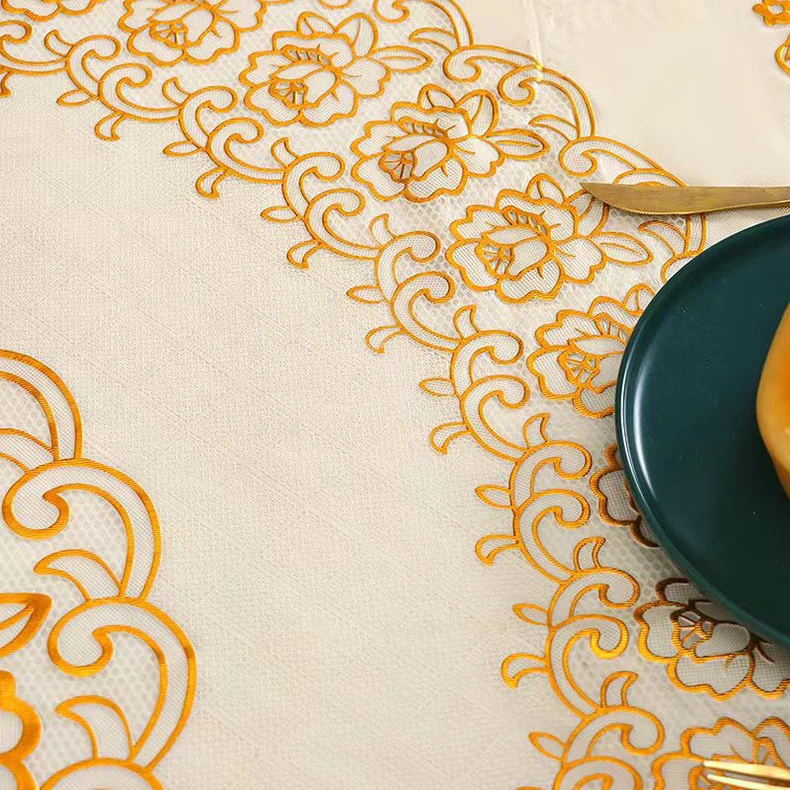 PVC Lace with Gold Round Table Cloth Table Runner