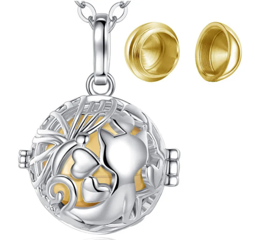 Urn Cremation Memorial Pendant Cat Love Locket for Human or Pet Ashes Keepsake Capsule Necklace Hollow Ball DIY Jewelry