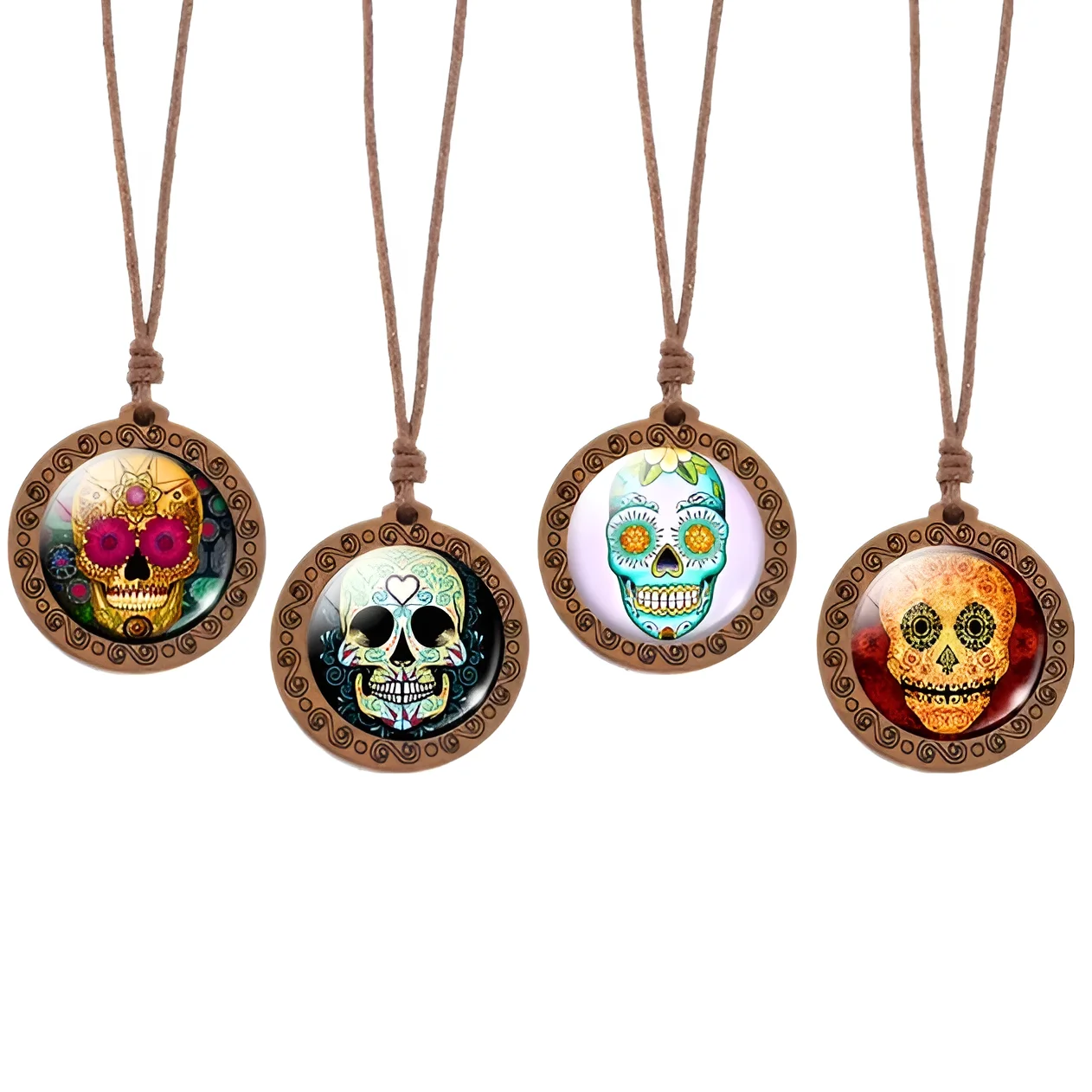 hand made necklace skull 亜熱帯 goa Sugar Skull Necklace Day of the Dead Necklace Gold Skull