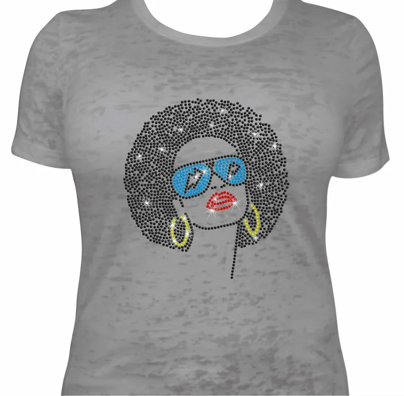 Afro Culture Bling T-Shirt designer iron on transfer hotfix diamond patches rhinestone transfer motif