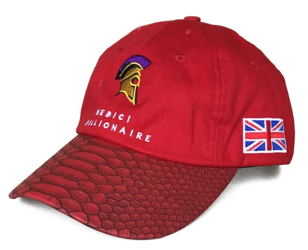 red leather baseball cap