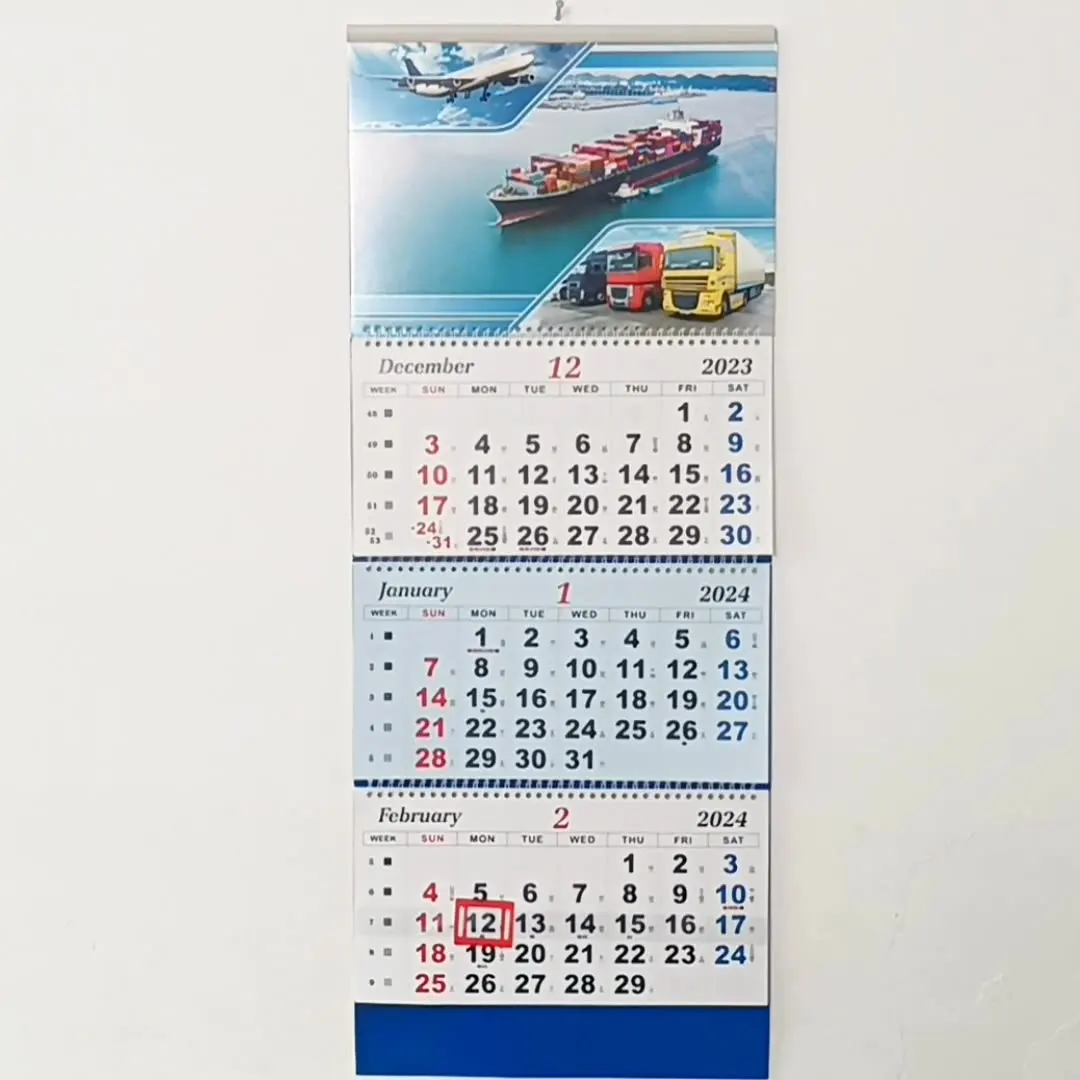 2024 пользовательский календарь печать 3-месячный дисплей настенный календарь дешевый настенный календарь печать