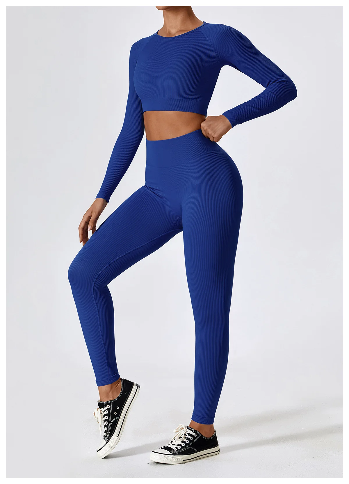 Aola Spring New Long Sleeve Yoga Crop Top Ribbed Sports Gym Wear Outdoor Bra Sets Training