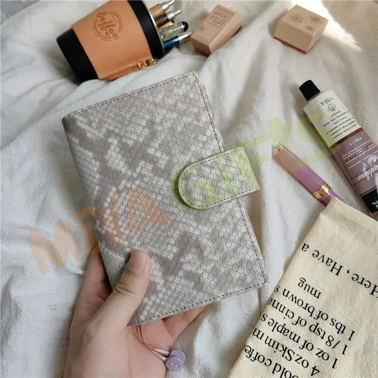 Custom Pu Leather Journal Binding Notebook Planner Cover for Hobonichi Techo A5 A6 B6  Lilac With Pockets Credit Card Slot