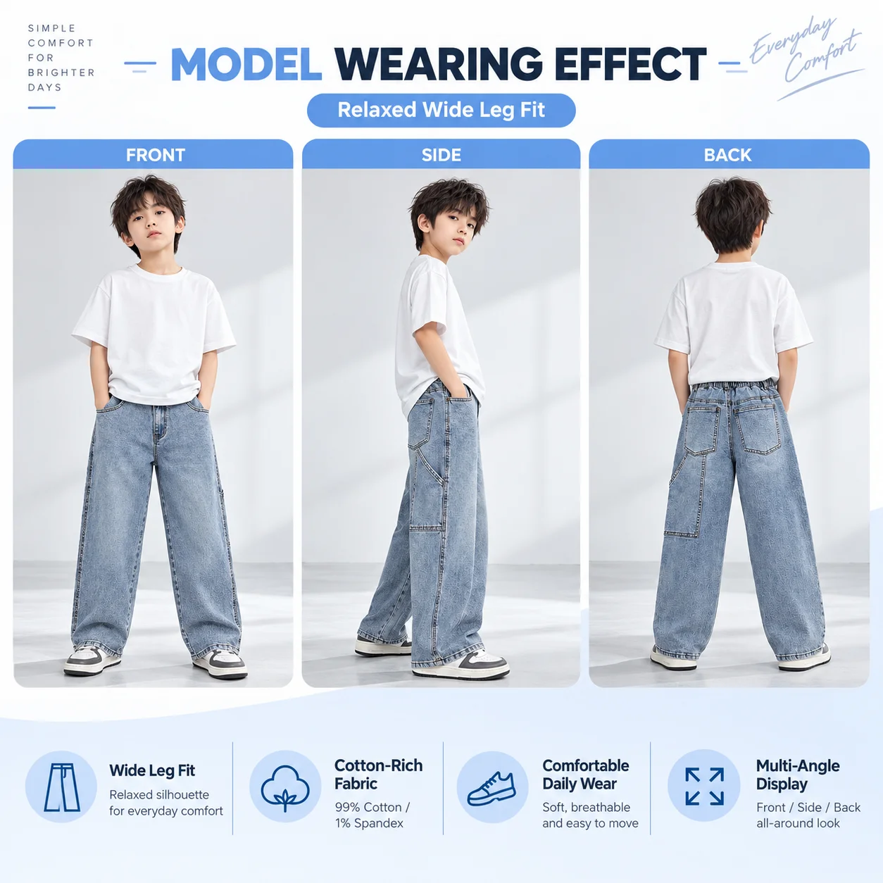 OEM Wholesale Custom Print High Quality Cotton Light Washed Baggy Jeans Boy