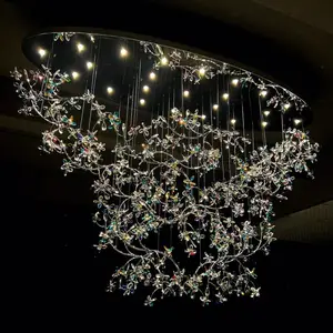 Professional Custom Indoor Project Luxury Hanging Light Colorful Crystal Flower Chandelier Villa