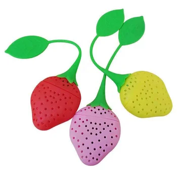 Unique Steeper Reusable Tea Filter Flower Tea Strainer Fruit Shape Strawberry Silicone Cute Tea Infuser with Handle