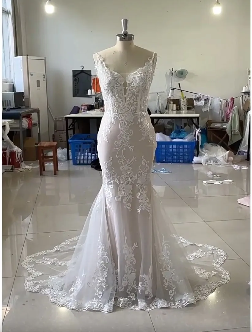 Wholesale Simple wedding Dress Beach wedding dresses lace Mermaid wedding dresses,1 Unit
