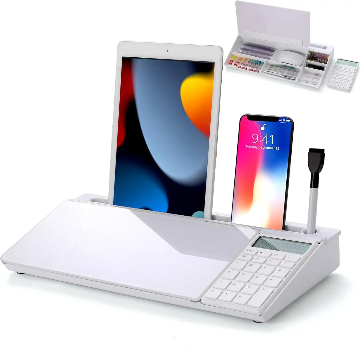 Стеклянная Доска с калькулятором, Настольная сухая стирающая белая доска, цифровая доска