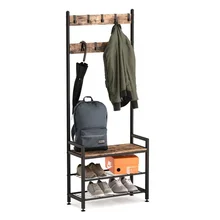 Coat Rack Hall Tree with Shoe Bench for Entryway, Entryway Bench with Coat Rack 4-in-1 with 9 Removable Hooks