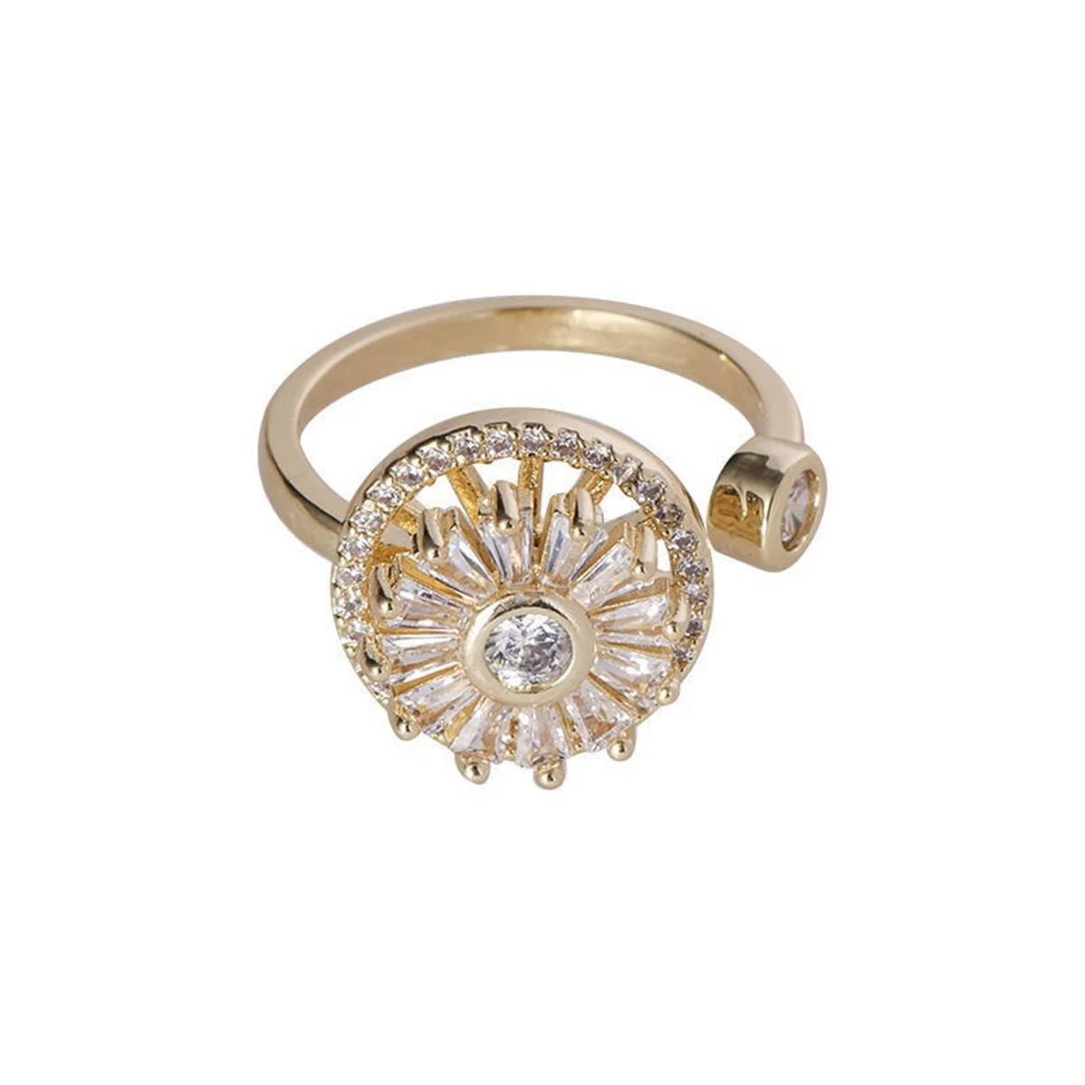 Women Fashion Gold Crystal Anxiety Relief Spinning Ring Adjustable