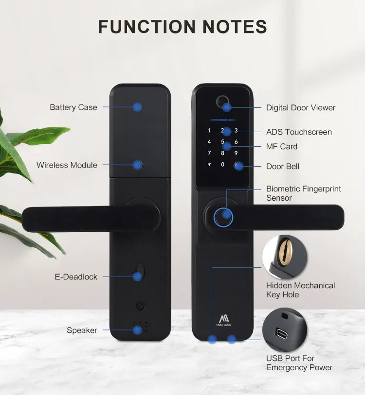 Tuya Appcontrolled Door Lock Smart Key Card Biometric Fingerprint