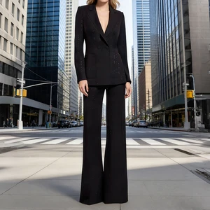 ZYHT 70150 Wholesale Early Spring New Arrival Fashion Sequin Blazer and Two-Piece Pants Suit Set for Women
