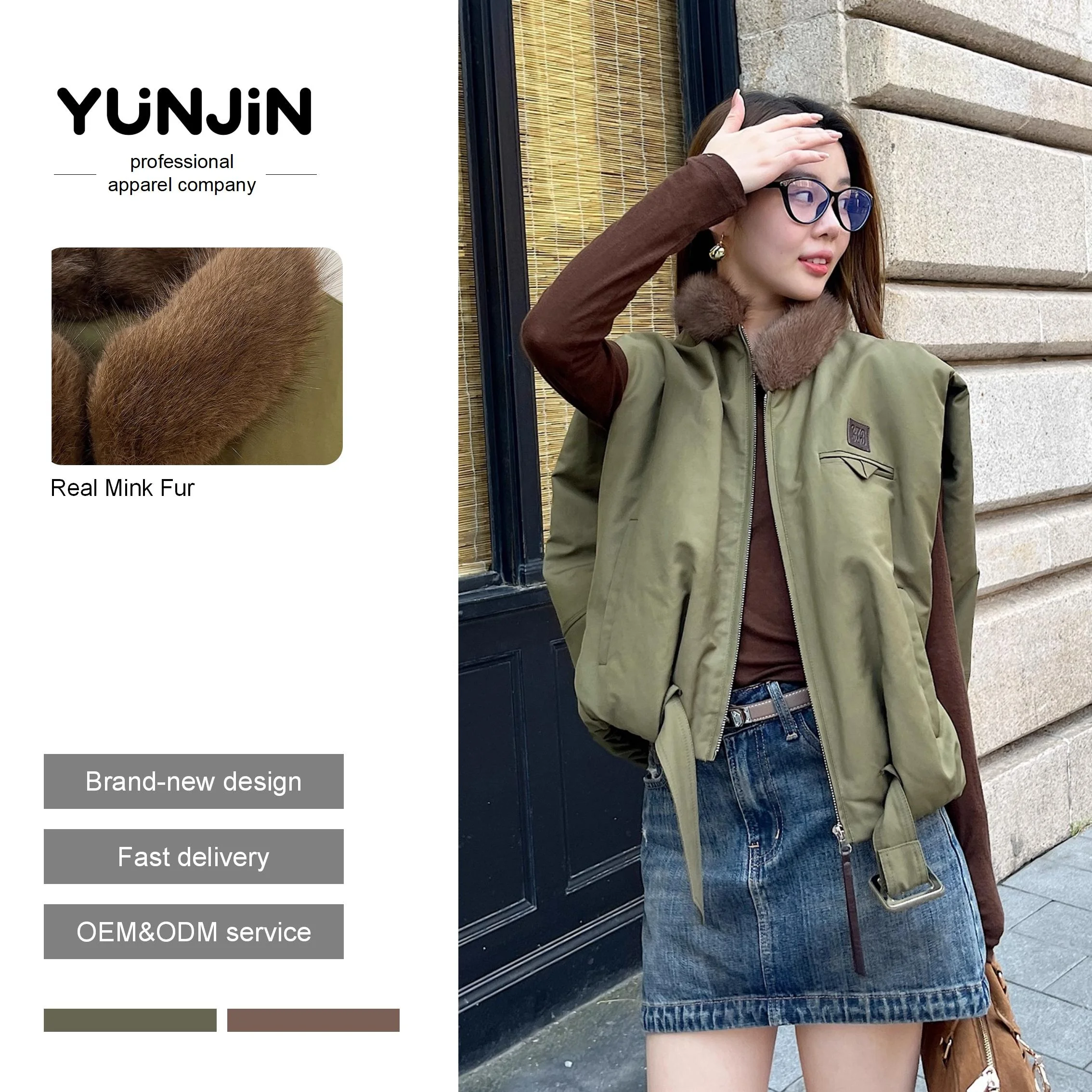 High Quality Goose Feather Vintage Sleeveless Fashion Lady