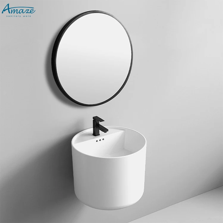 Ceramic sanitary ware modern round bathroom sink white color wall mount basin hand washbasin wall hung basin manufacture