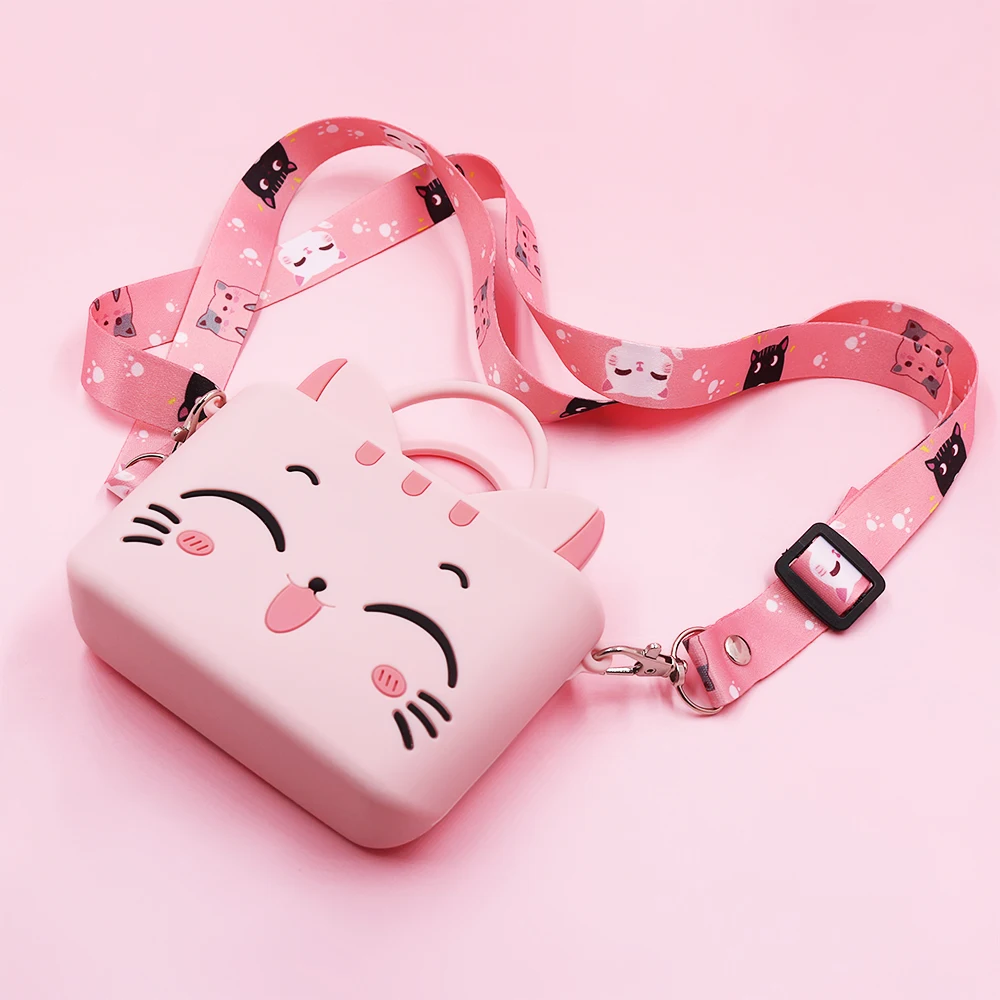lovely Happy cat silicone hand rope wallet cute girls mini cartoon small rubber coin purse