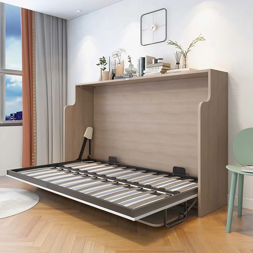 Transitional Engineered Lift up Storage Bed Upholstered Heavy Duty Horizontal Mounting Bed Living Room Hotel Furniture
