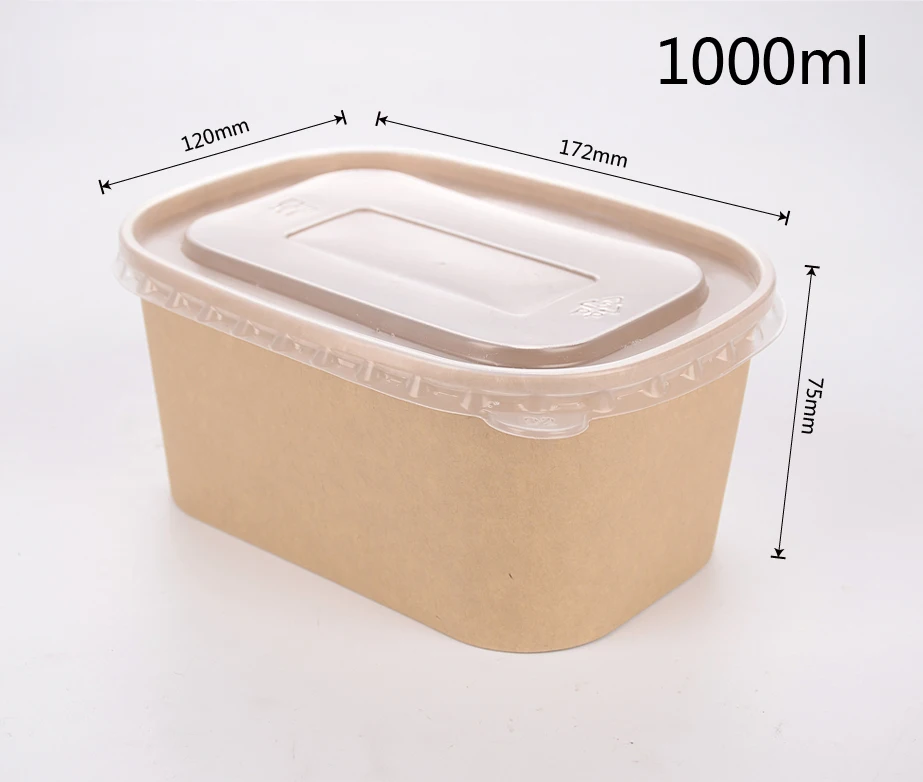 500ml 750ml 1000ml 1300ml Take Away Disposable Rectangular Square Kraft Paper Bowl With PET Lid For Salad manufacture