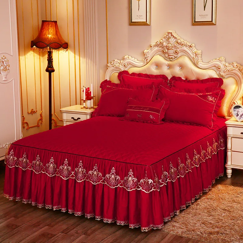 Royal Winter Smooth Fabric Bed Cover Skirt Set,European Girl Princess