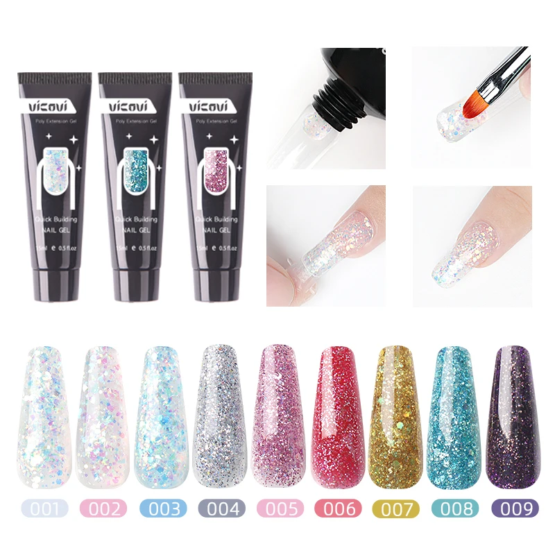 6pcs Poly White Glitter Extension Nail Gel Set, Acrylic Gel UV Fast French  Nail Manicure Building Gel With Nail Slip Solution Form Brush Clips Nail  Files