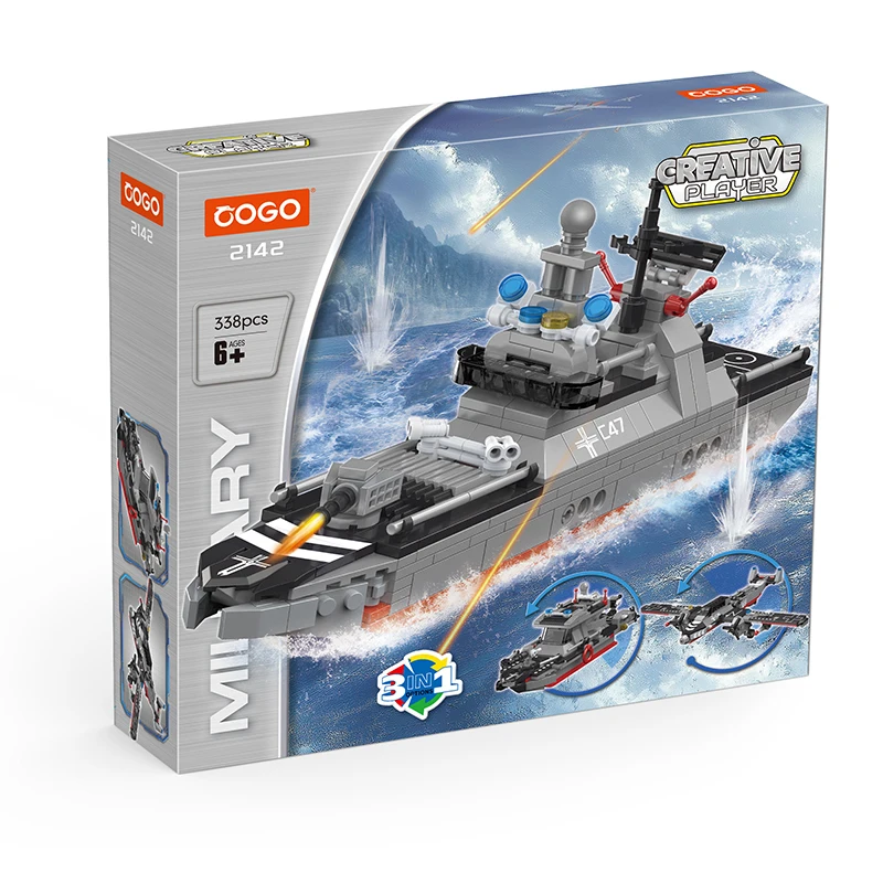 COGO Creative 338PCS Block Building Game Brick Toys Blocks Military Ship Building Block Sets