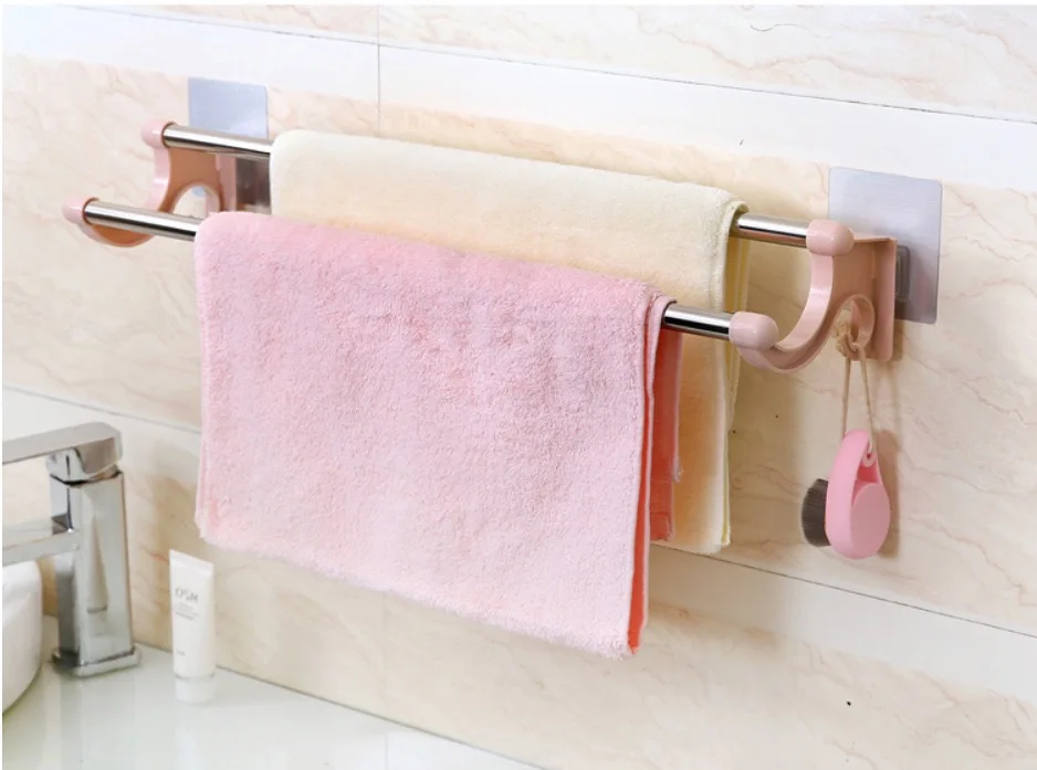 Traceless Double Rod Towel Rack Transparent Strong Double Deck Towel Rack Bathroom Hooks supplier