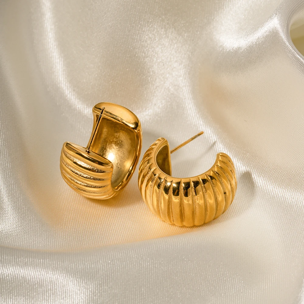 Stainless Steel 18k Gold Plate Earrings Jewelry For Women Wide Bread ...