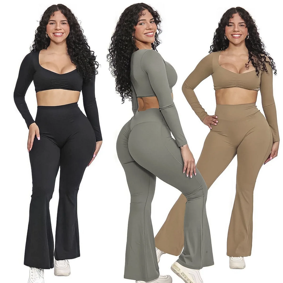 product sportswear wear sportswear yoga sports long sleeve tops  high waist flared pants suit womens fitness yoga pants wear conjuntos-56