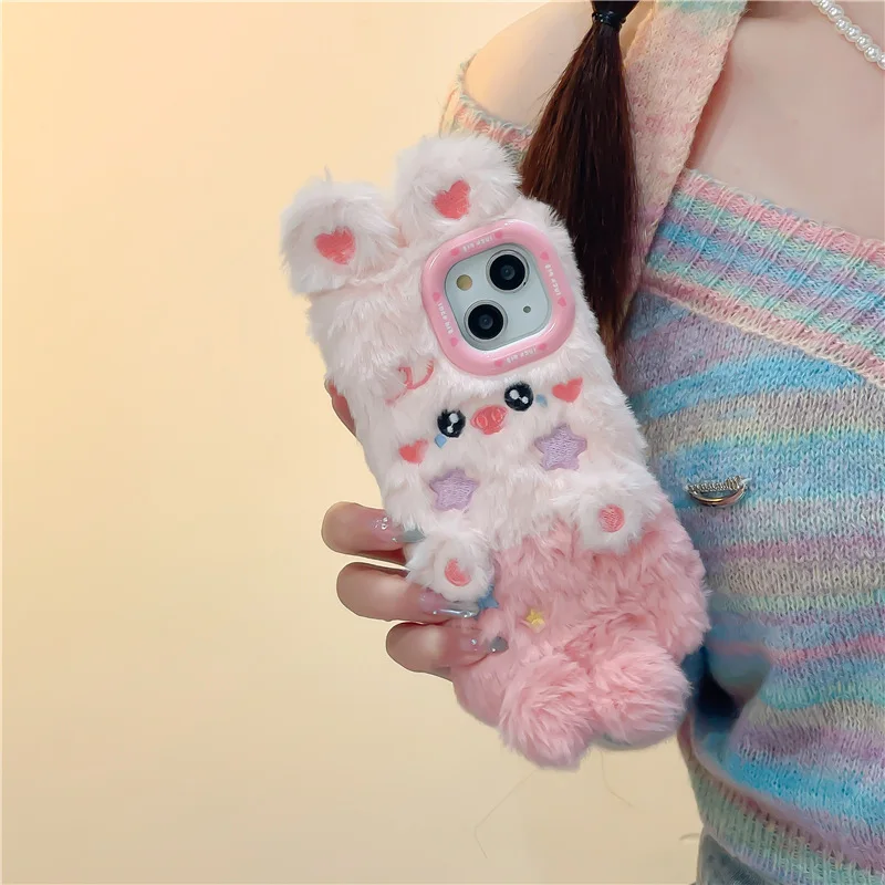 Cute Style Small Pig  Soft TPU Cover for iphone 15 14 13 Pro Autumn and Winter Plush Phone Case for iphone 12pro