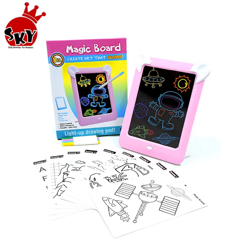Educational 3D Magic Led Colorful Drawing Pad Plastic Kids Creative Light up Drawing Board With Pen for Children