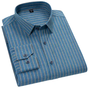 Young Men's Business Casual Long-Sleeved Shirt New Spring and Autumn Pure Cotton  Plaid Striped Fabric 100% Cotton Twill"