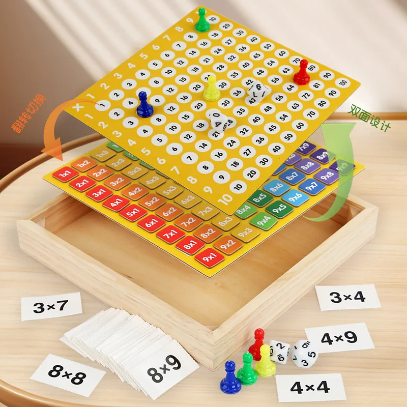 Double Sided Board Table Dice Card Games for Kids Wooden Multiplication Math Board Montessori Educational Toys