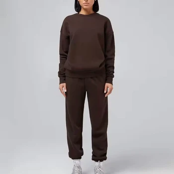 Manufacturer customized wholesale solid color hoodie and pants set, women's pullover+casual jogging pants 2-piece set