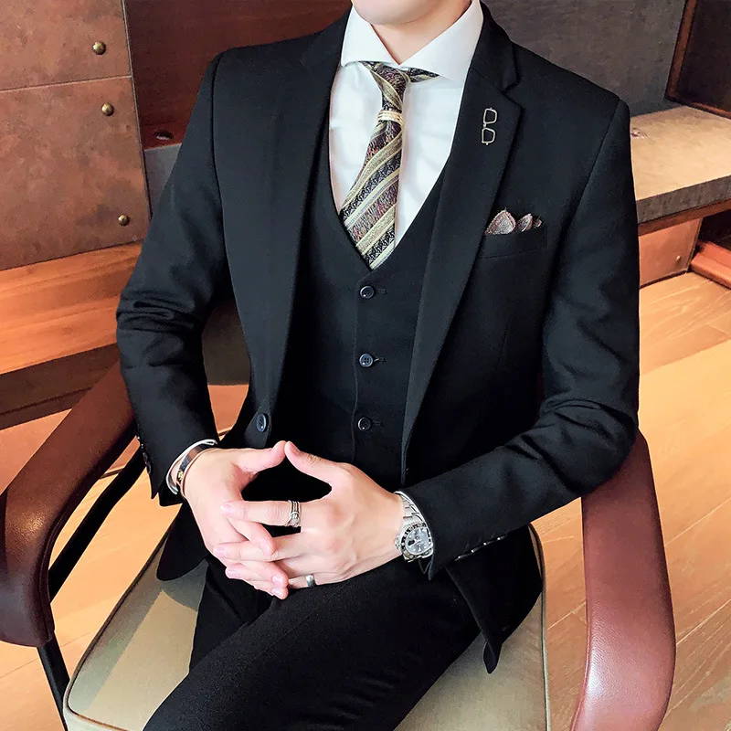 Trajes nuevos para hombre, traje de tres piezas de negocios de