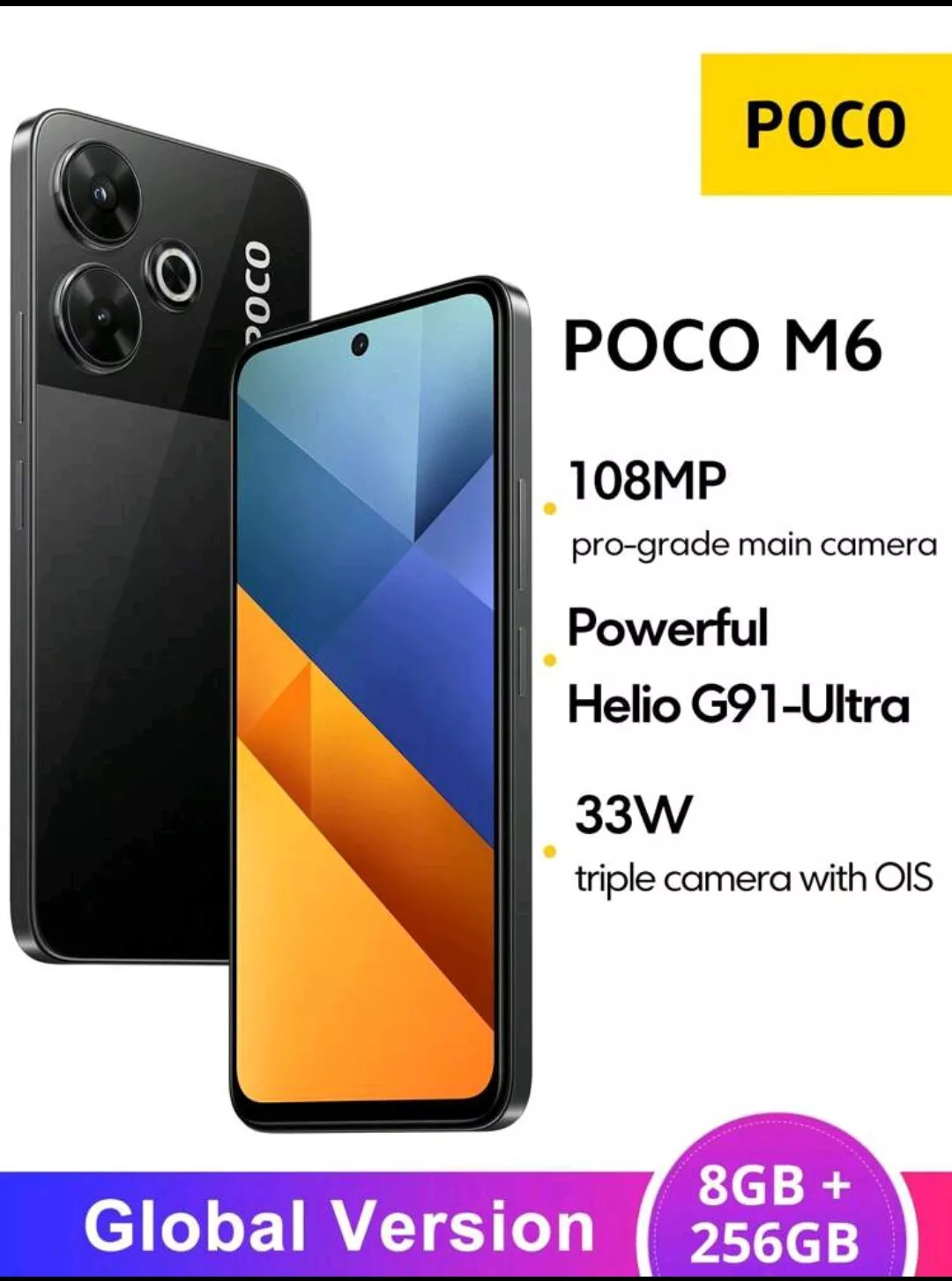 POCO M6 Gaming Phone - 8GB+256GB, 144HZ Display, 65W Charge